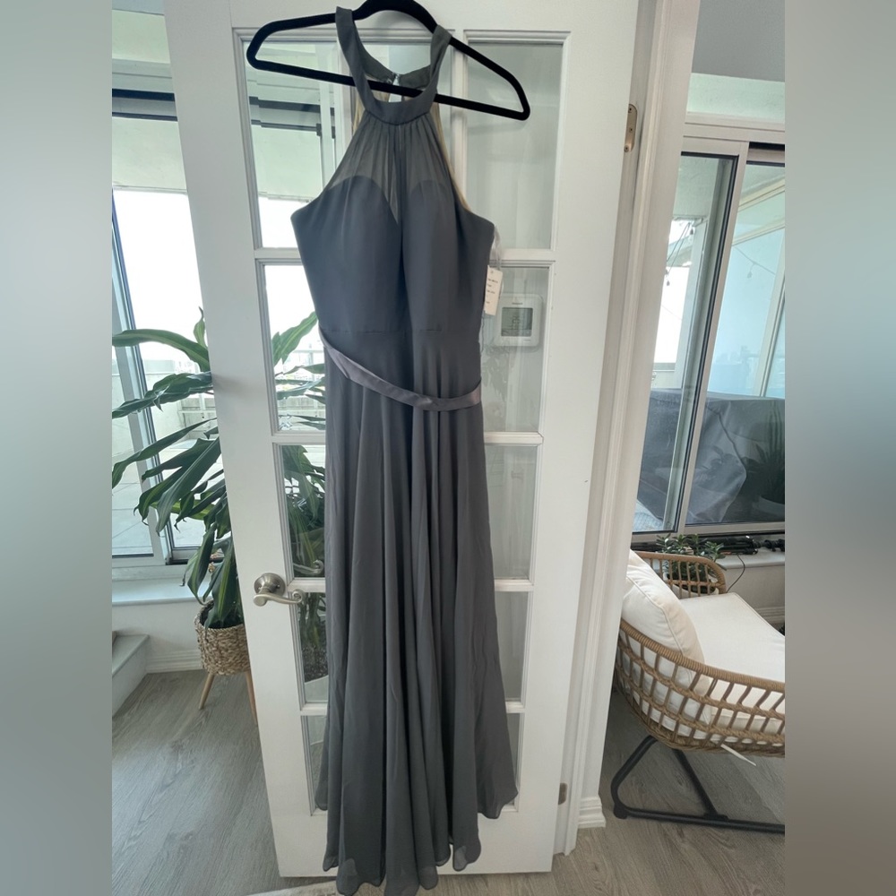 Grey gown wrap around neck styled dress brand new